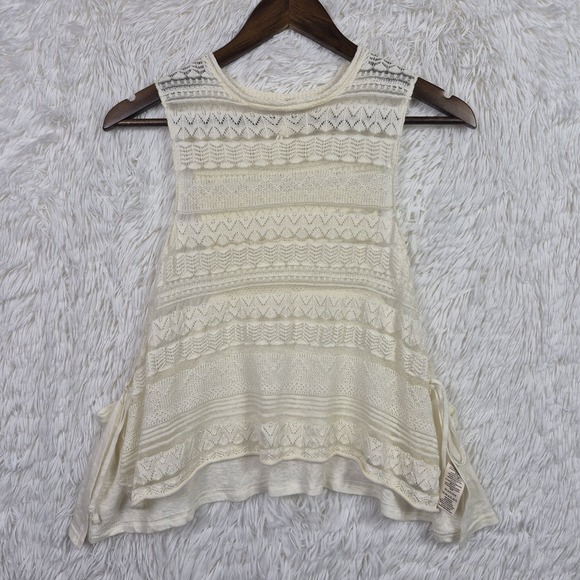 Free People Tops - Free People Lace Crochet Ivory Sleeveless Semi Sheer Top Assymetric Sz S‎ Boho